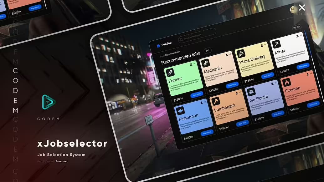CodeM JobSelector product preview for esx FiveM servers