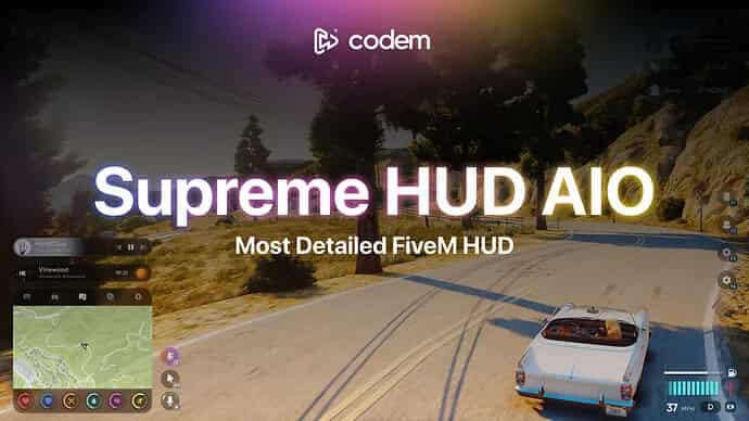 Codem Supreme HUD AIO — All-In-One FiveM HUD | 6 Speedometers | FLIR Camera | Stress | Nitro | Vehicle Mods