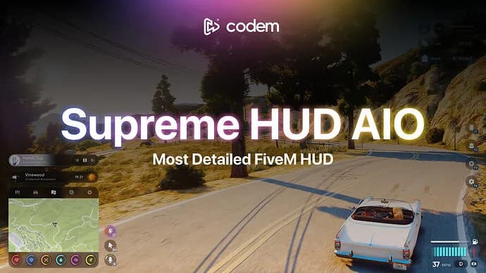 Codem Supreme HUD AIO — All-In-One FiveM HUD | 6 Speedometers | FLIR Camera | Stress | Nitro | Vehicle Mods