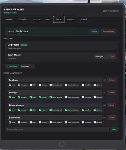 Open World Used Car Dealership · Player-Run Lots, Auctions & Raffles, Dealer Tablet