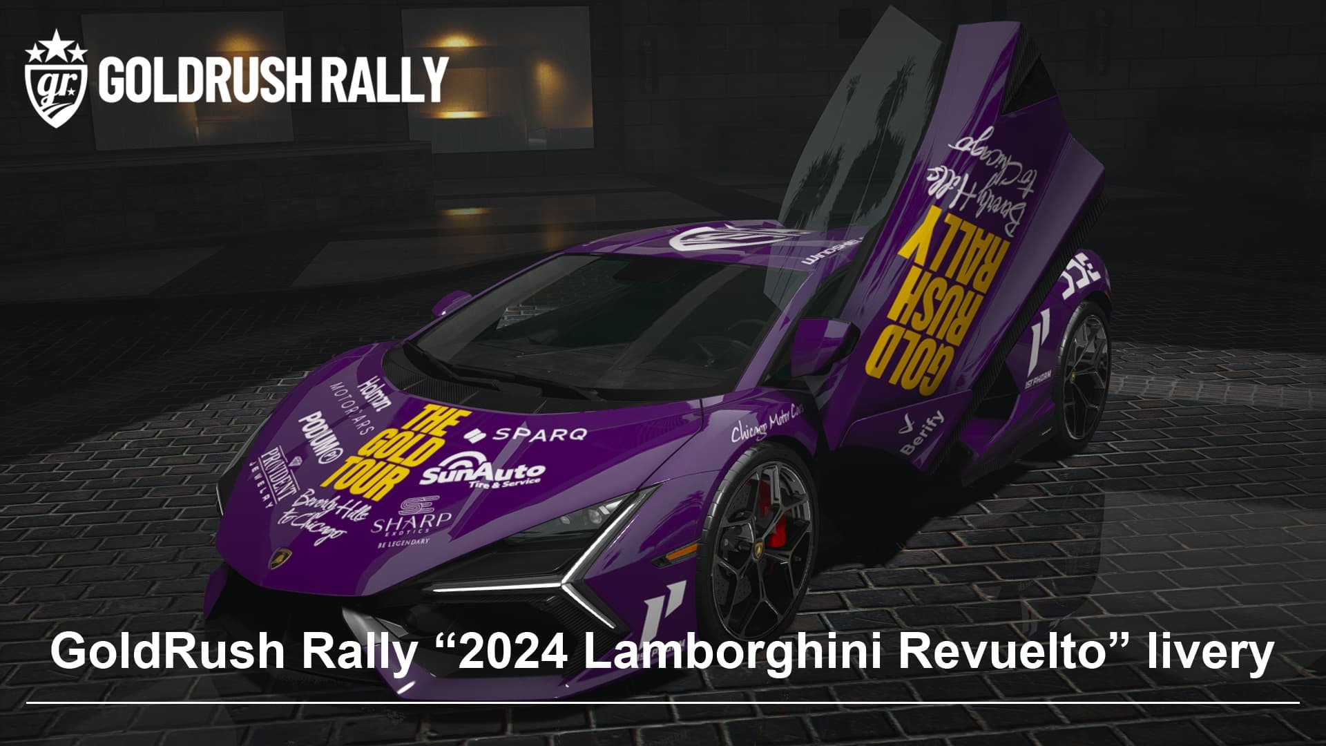 GoldRush Rally Lamborghini Revuelto livery