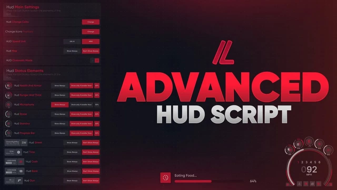 Advanced HUD for ESX & QBCore product preview for esx FiveM servers