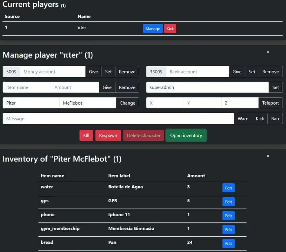 ESX Admin Tool / Player Manager (+ Discord Integration) product preview for esx FiveM servers
