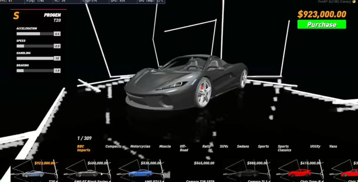 NoPixel v3 Showroom Vehicle Shop product preview for esx FiveM servers