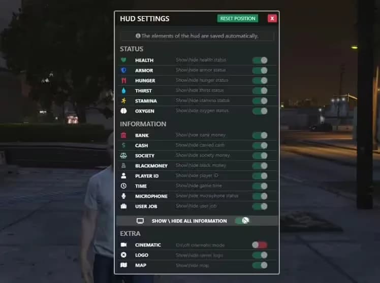 OC HUD product preview for esx FiveM servers