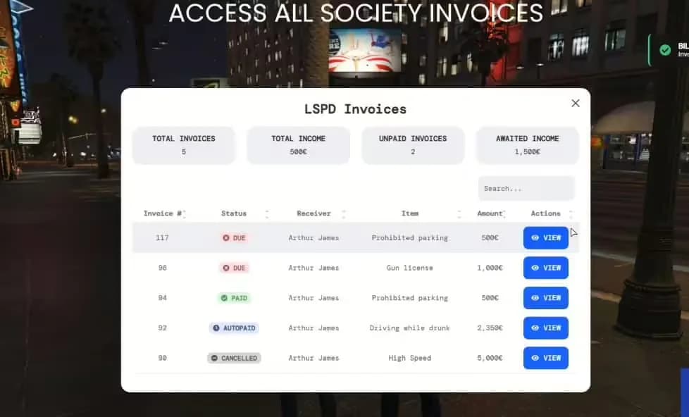 okokBilling product preview for esx FiveM servers