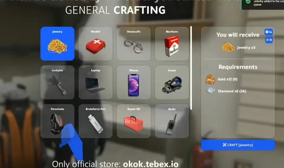 okokCrafting product preview for qbcore FiveM servers