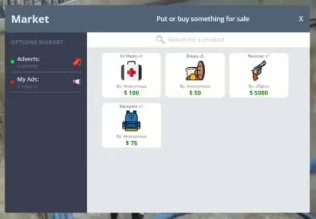 Player Markets product preview for esx FiveM servers