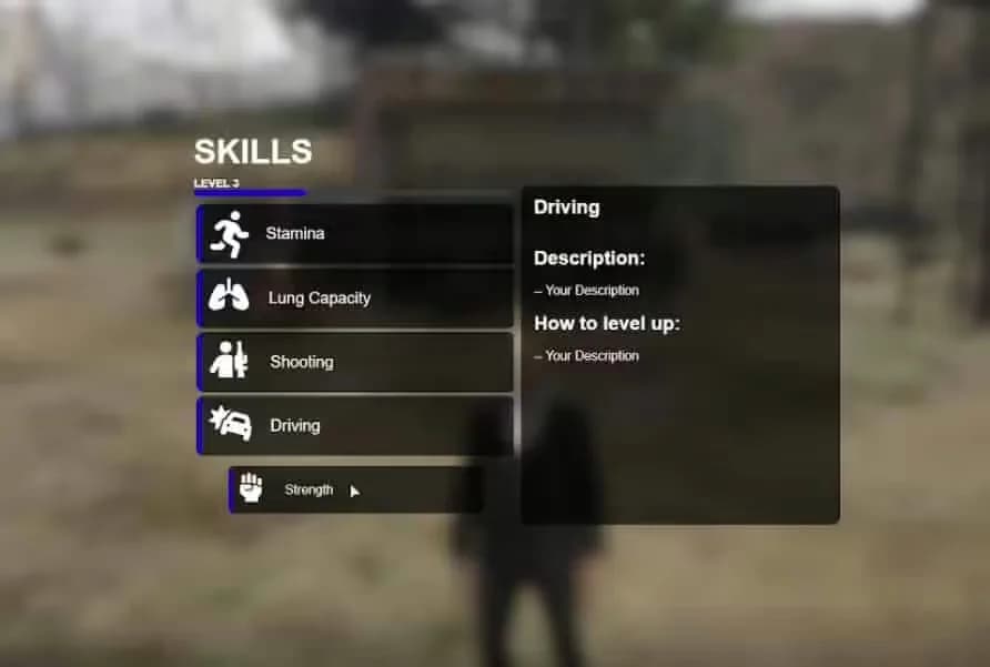 Qbus Skills System product preview for qbcore FiveM servers