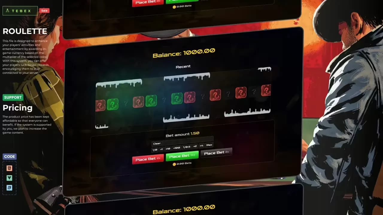 Roulette Script product preview for esx FiveM servers