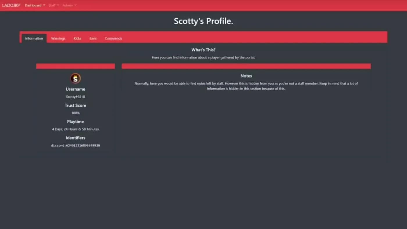 Staff Portal (Web Panel) - Warn, Kick, Ban, Command product preview for esx FiveM servers