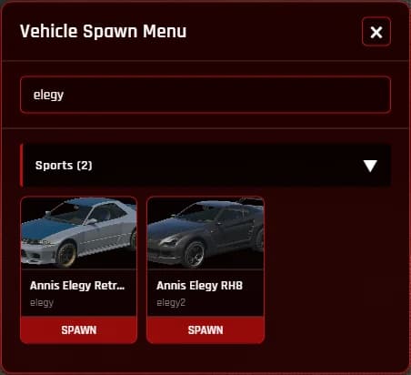 FiveM Vehicle Spawn Menu Standalone Script