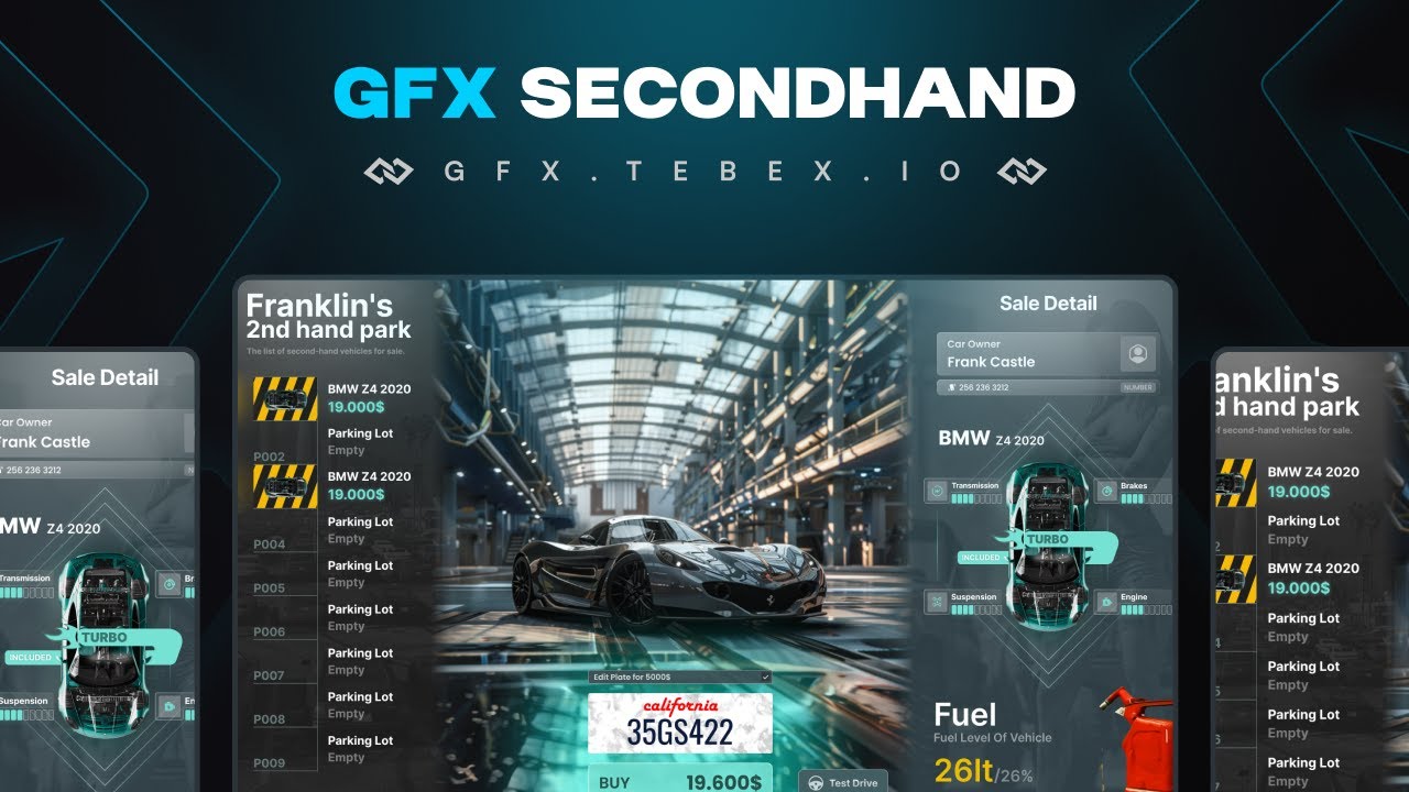 Guión de tienda de vehículos de segunda mano GFX