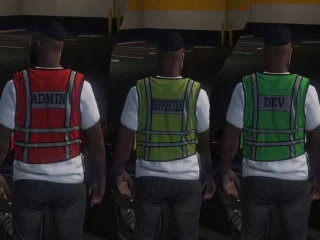 Admin Staff and Developer vest back textures shown in FiveM
