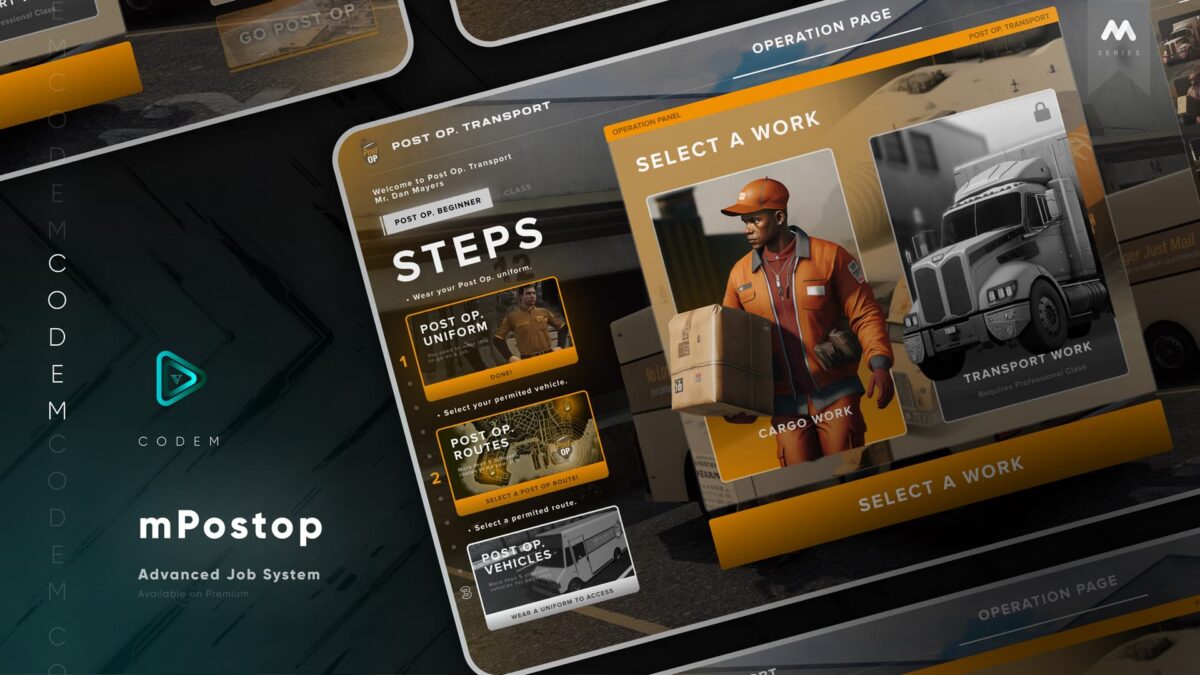 CodeM mPostop — Advanced Cargo Work CodeM mPostop — Trabajo Avanzado de Carga FiveM vista previa del recurso