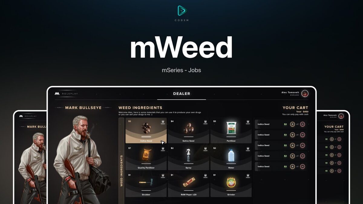 CodeM mWeed — Weed Growing & Drug Production System CodeM mWeed — Système de culture de weed et de production de drogues FiveM aperçu de la ressource