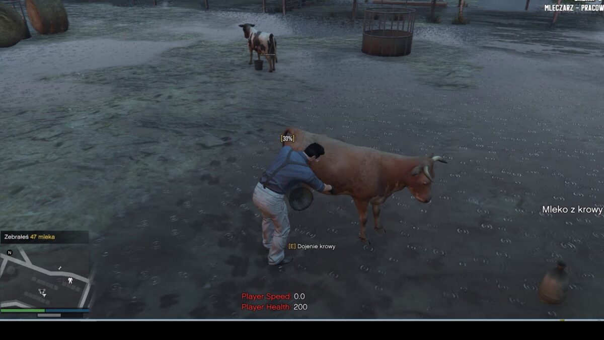 Vorschau des MilkMan-Job-Gameplays, die die Kuhmelk-Interaktion zeigt