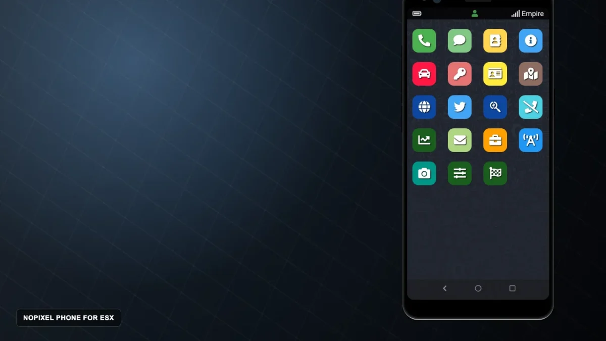 NoPixel Telefon für ESX Vorschau mit Homescreen-App-Raster und Telefonrahmen